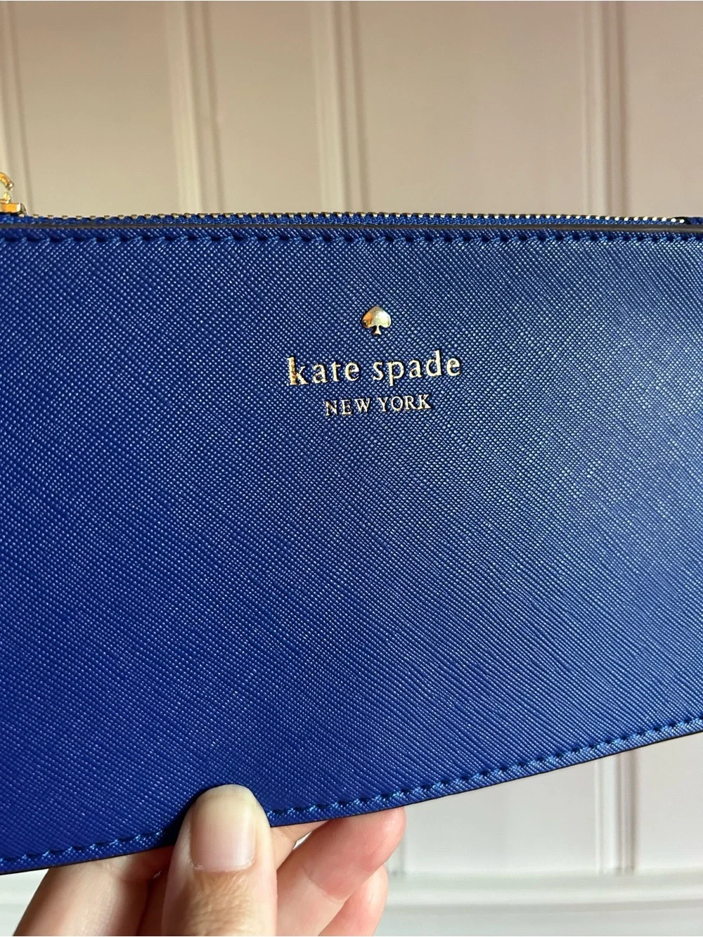 kate spade cobalt blue leather wristlet clutch